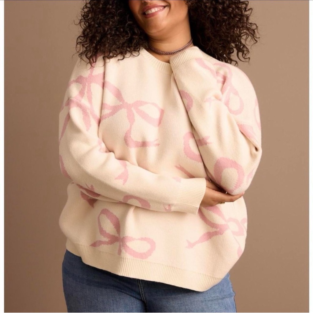 Arula Cream And Pink Crew Neck Sweater